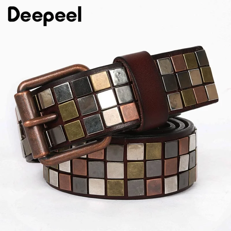Deepeel, 1 шт., 3,8 см* 105-125 см, Harajuku, первый слой, Воловья кожа, заклепки, инкрустация, сплав, пряжка, кожаный ремень, дизайнерский ремень для мужчин YB356