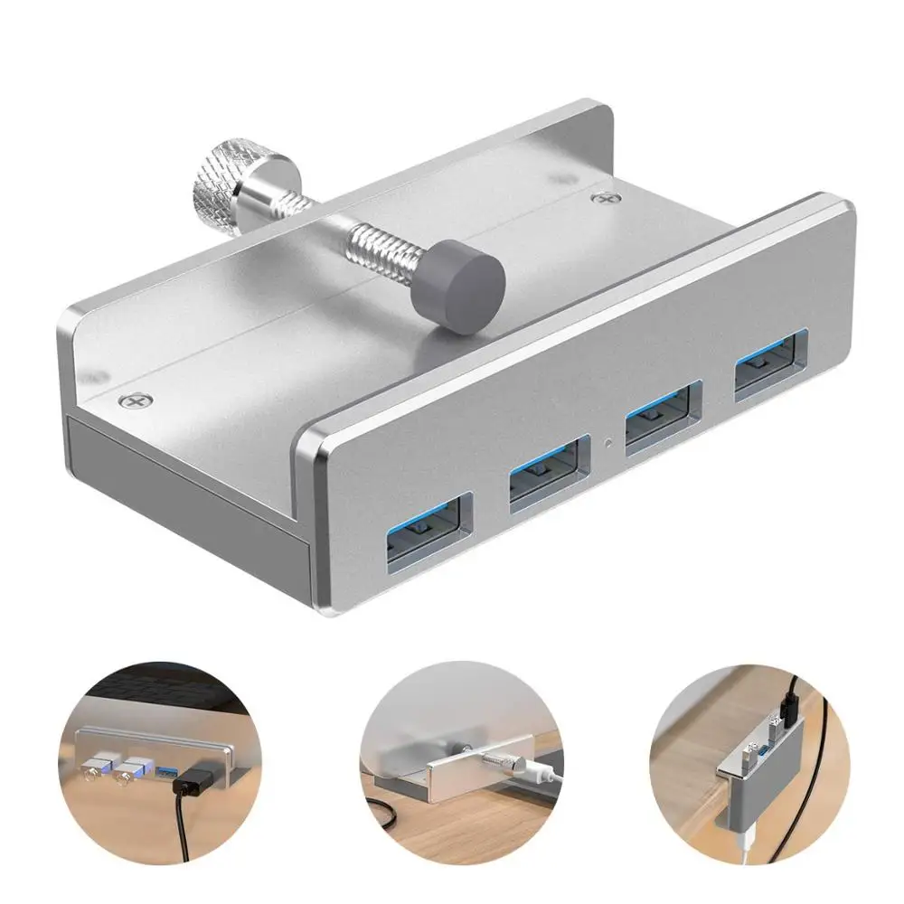 Настольная usb-хаб 4-Порты и разъёмы USB 3,0 концентратор зажим дизайн наращивания на заколке, алюминиеывый сплав передачи данных зарядки для настольных ПК ноутбук компьютер ПК