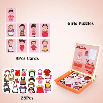 

Children Magnetic 3D Puzzle Figure /Animals/Traffic/Girl Painting Board 4 styles puzzles Box Wood Educational Kid toy Baby Gifts