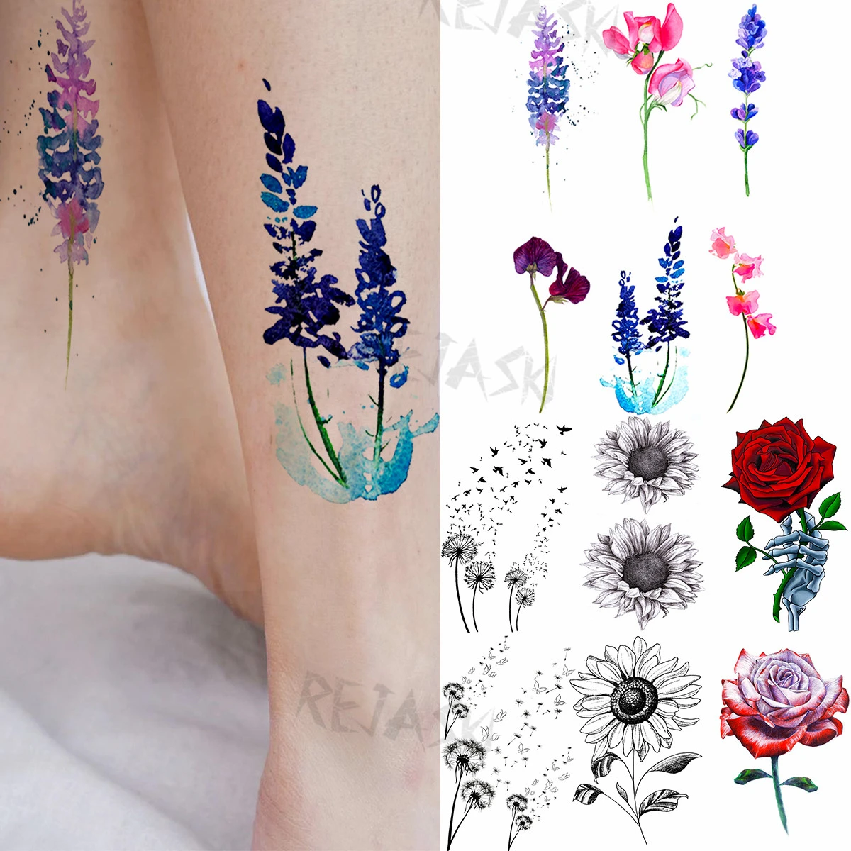 Small Lavender Hyacinth Temporary Tattoos For Women Adult Dandelion Rose  Realistic Fake Tattoo Sticker Foot Water Transfer Tatoo - Temporary Tattoos  - AliExpress