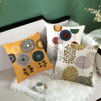 

Fuwatacchi Geometric Linen Cushion Cover Dandelion Printed Chair Pillow Covers Decoration Home Sofa Throw PillowCases 45cmX45cm