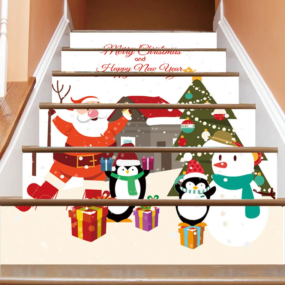 

6Pieces/set Dropship Happy Christmas and New Year 3D Stairway with Waterproof Step Decoration Wall and Home Decoration
