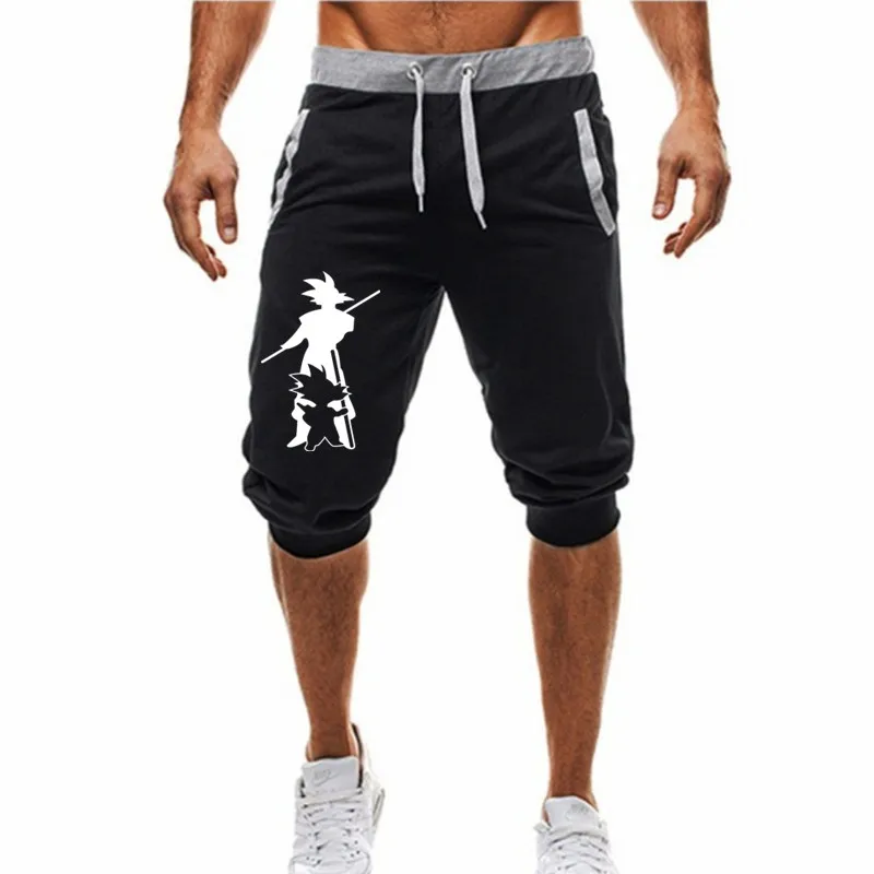 summer new men's blasting dragon ball Goku leisure sports belt shorts Japanese anime fitness shorts - Цвет: Черный