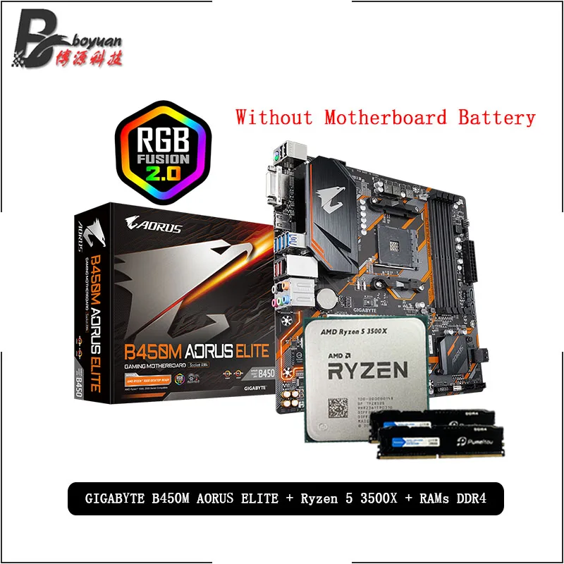AMD Ryzen 5 R5 3500X CPU + GA B450M AORUS ELITE материнская плата Pumeitou DDR4 8 Гб 16 2666 МГц RAMs комплект Socket