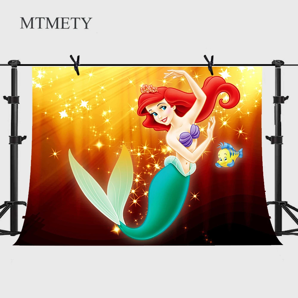 Оранжевый MTMETY Русалка мультфильм фотографии фон для маленьких девочек день рождения фоны детский душ фоны для фотостудии - Цвет: Оранжевый