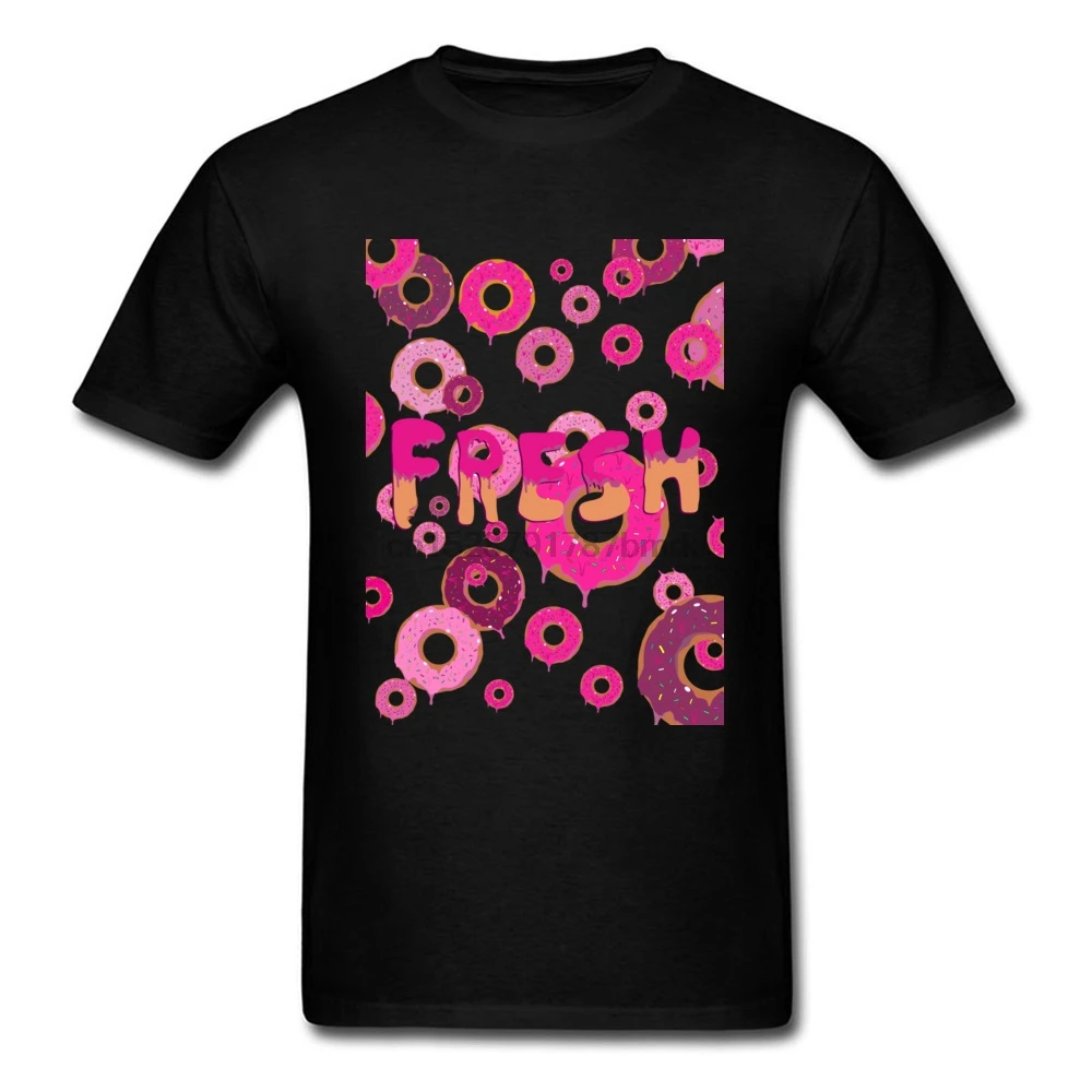100% Cotton Men T Shirt Fresh Donuts Casual T-Shirt Popular Guys Lovely Clothes Cartoon Printed Black Tees Hipster Tops Funny | Мужская