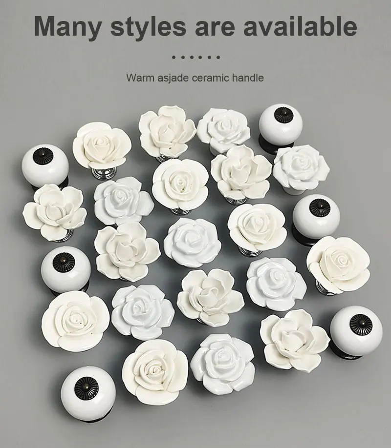 Description Picture 4 of itemWonzeal 1PCS Ceramic Flower Knobs White Roses Furniture Handles Door Cabinets Drawer Cupboards Closet Pulls With Screws