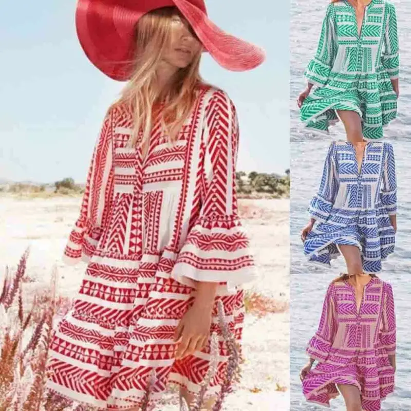 

Women Summer Boho Hippie Tassels Shawl Top Floral Kimono Loose Holiday Loose Ladies Summer Beach Mini Swing Sun Dress Plus Size