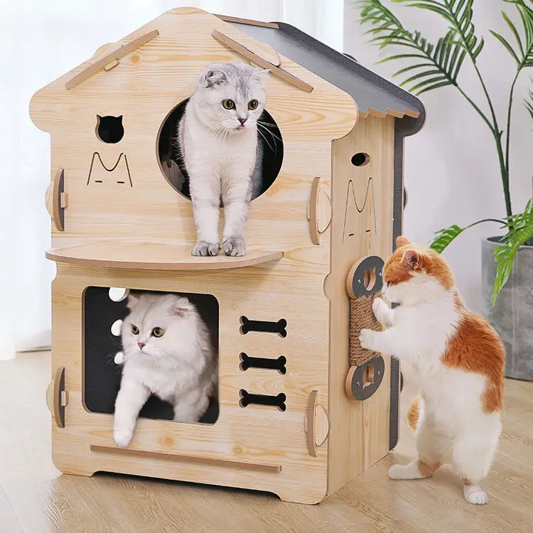 

Pet Cat House Wooden House Dirt-Resistant Dog Wooden House Cat Climbing Frame One Removable Washable Cat Cage Supplies Cat Bed
