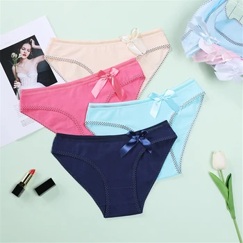 

Woman's Underwear Cotton Panties Breathable Soft Lingerie Briefs Panty Bowknot Mid-Waist Seamless Underpants Ladies Lenceria