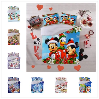 

Christmas Mickey Minnie Bedding Set Duvet Cover Pillowcase Home Textile Adult Children Gift Queen King Size Cartoon Bed Set