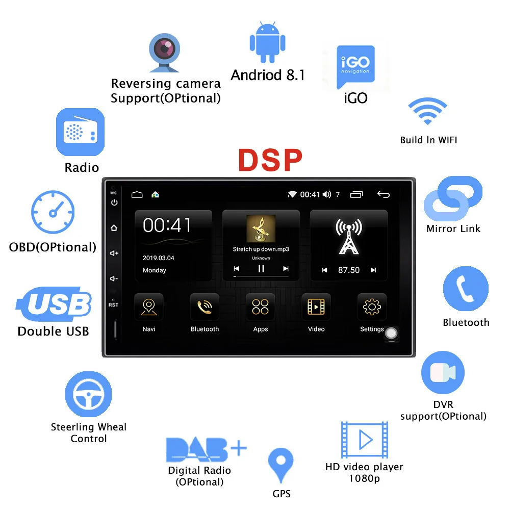 DSP 4G+ 32G 2din Android 9,1 Восьмиядерный универсальный автомобильный радиоприемник стерео " HD1080P gps BT зеркальное соединение OBD DVR dab Carplay RDS видео выход