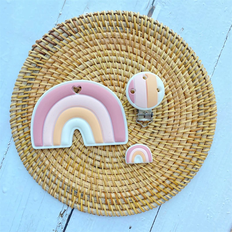 3PCS/lot Baby Rainbow Silicone Teether Bead Pacifier Clip Food Grade Silicone Kids DIY Handmade Toys  Accessories Newborn 2