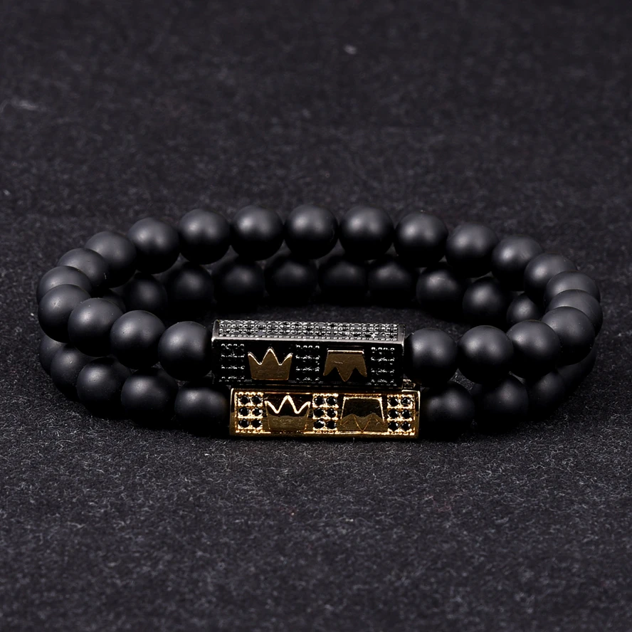 Роскошный браслет 2 шт. 1 комплект 8 мм черные круглые натуральные бусины женские