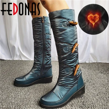 

FEDONAS 2021 Classic Women Knee High Boots Wedges High Heels Long Warm Plush Snow Boots Quality High Boots Long Shoes Woman