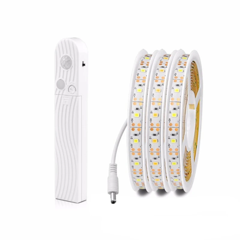 Светодиодный светильник с датчиком движения, Гибкая полоса, лента для лампы, 1 м, 2 м, 3 м, Диодная лента, холодный белый/теплый белый светильник, контроль 1 м-60 Светодиодный