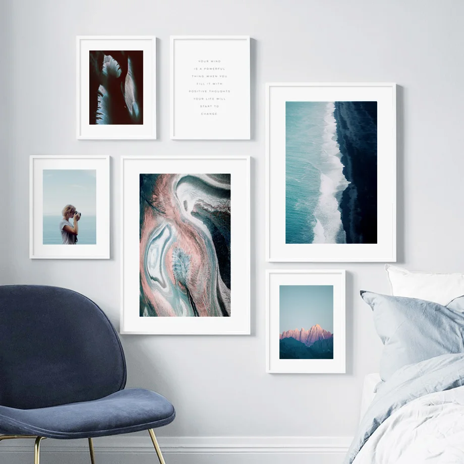 Rainbow Rock Mountain Blue Coast Girl Grass Wall Art Canvas Painting Nordic Posters And Prints Pictures For Living Room | Дом и сад