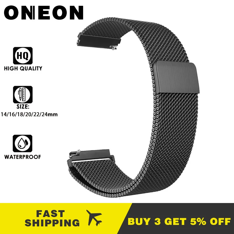 

ONEON 20mm22mm Watch Band Stainless Steel Waterproof Milanese Loop Watch Strap Quick Release Pins for Samsung Gear Huami Amazfit