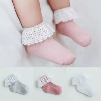 

Children Accessories Ankle Fancy Retro Lace Ruffle Frilly Princess Cotton Beauty Socks Solid Rib Socks Wholesale 6M-5T