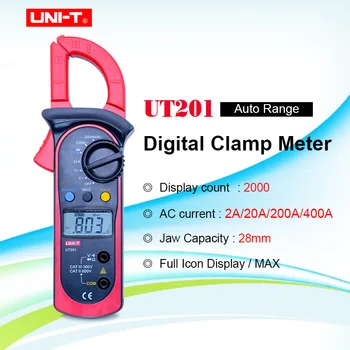 

UNI-T UT201 LCD Digital Clamp Multimeter 2000 Count Ohm DMM DC AC Current Voltmeter Multimeter Digital Professional