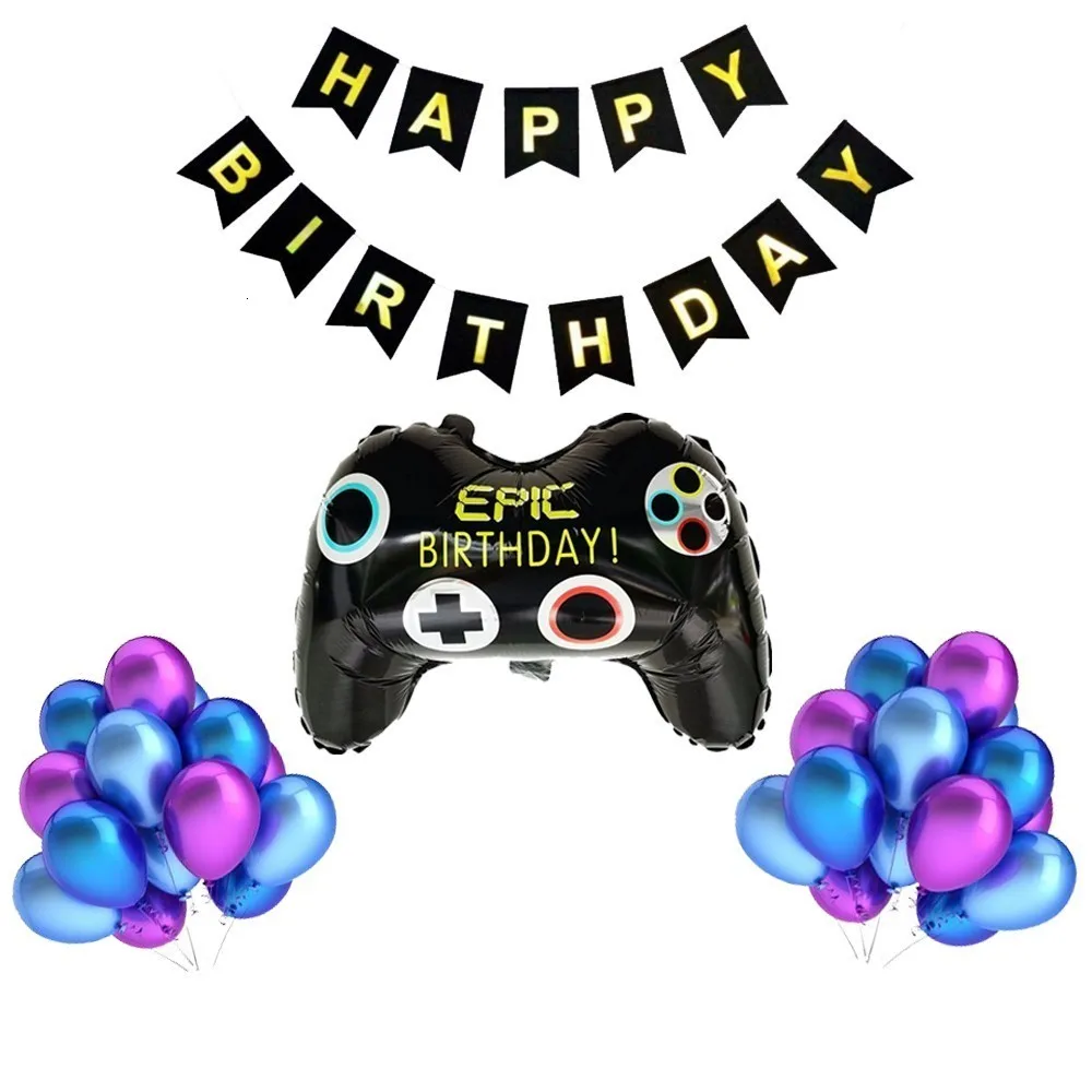 

22pcs Black Gamepad Air Ballons Birthday Black Bunting Happy Birthday Party Decorations Children globos Shower Children Toys