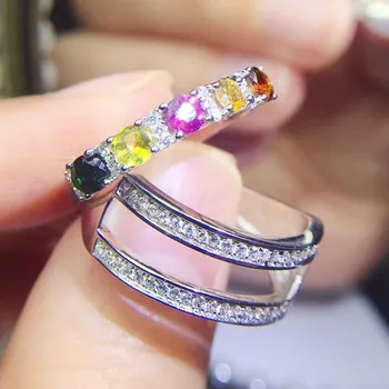 

Per jewelry Natural tourmaline ring Free shipping 0.15ct*5pcs gems 925 sterling silver This ring have 3 style to wear Q2041616