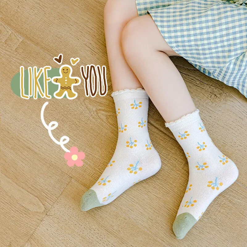 Children's Socks Autumn Winter Cotton Tube Socks Three-dimensional Jacquard 5 Pairs/Lot