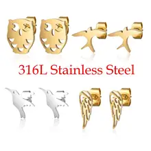 316L серьги-гвоздики из нержавеющей стали с изображением Ночной Совы, гудящей птицы, Ласточки для женщин, Прямая поставка, простые ювелирные изделия, подарок, никогда не тускнеет