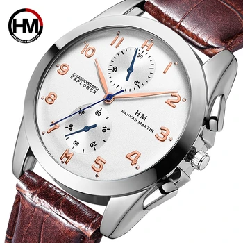 

Hannah Martin Business Watch Men 2 Dial Leather Band Men Watches Fashion Casual Quartz Wristwatches Male Clock montre homme