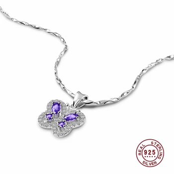 

Authentic 925 Sterling Silver Plata Esterlina Purple Zircon Butterfly Chain Pendant Necklaces For Women KFN1041-T