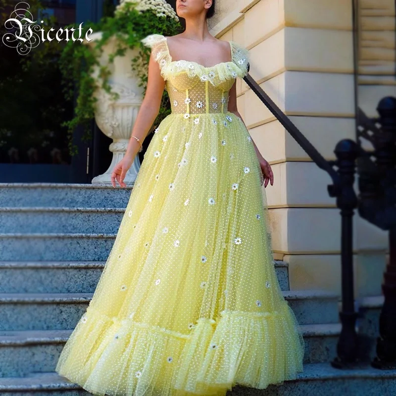 VC бесплатная доставка 2020 желтое Сетчатое платье в горошек элегантное с ромашками