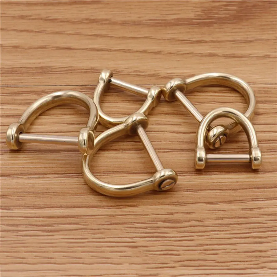 1 x Solid brass D shackle Clasp Metal Buckle Keychain Ring Hook screw pin joint Connecter Bag Strap Clasp Leathercraft Accessory