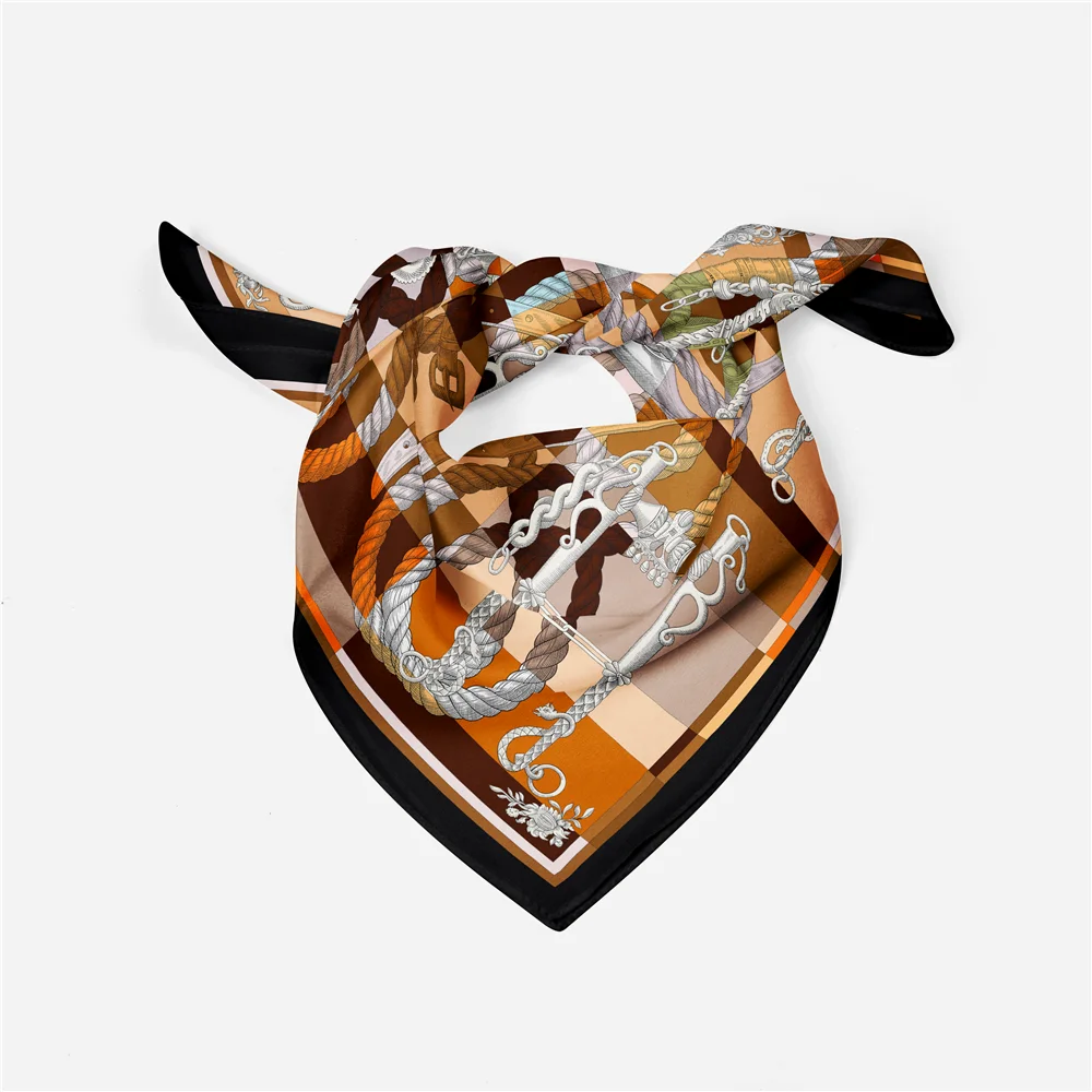 Twill Seide Schal Frau Seil Kette Malerei Quadrat Schals Wraps Bandana Kleine Hijab Seide Foulards Krawatte Stirnband Halstuch 53CM – Detail 14