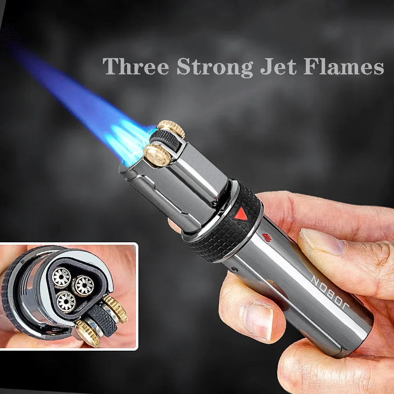 genuine JOBON windproof gas refill lighter three jet flame metal