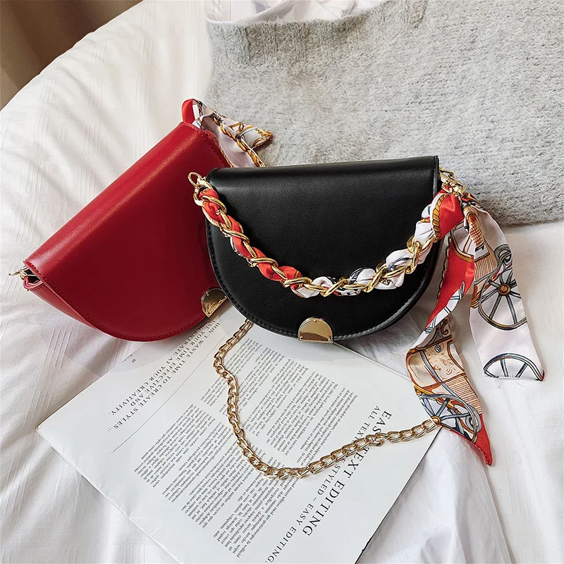 

JIULIN 2019 new shell bag silk scarf decoration classic chain single shoulder oblique span women's bag