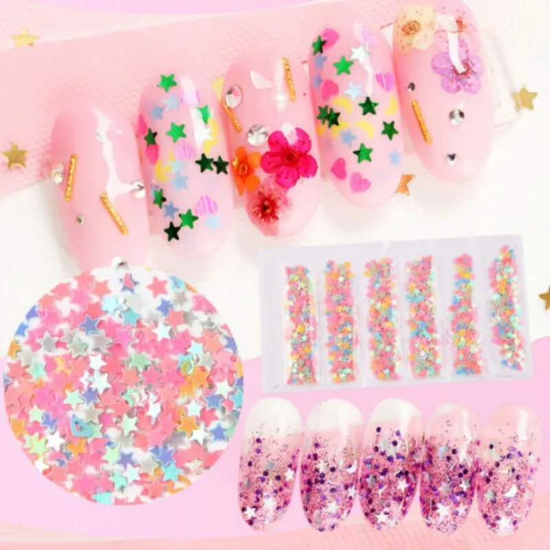 

Nail Art Decoration Six Grid Japanese Manicure Rainbow Shape Sequins Flash Rabbit Butterfly Sequins Tips Decoration Design