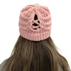 New Adult Women's Hats Wool Knitted Hat Autumn Winter Warm Brand Skullcap Female Cross Ponytail Cap Skullies Beanies 3