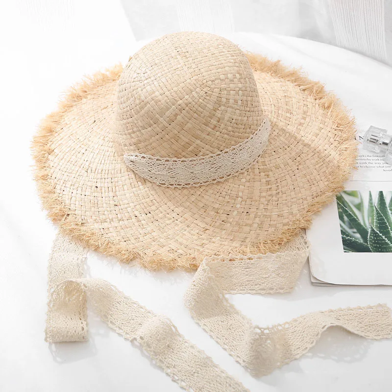 Летние женские шляпы из дышащей рафии с большими полями, соломенные пляжные шляпы от солнца, крутая Дамская уличная Солнцезащитная шляпа, Женская Складная Кепка От Солнца - Цвет: Beige