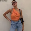 One Shoulder Crop Top Women Sexy Sleeveless Ruched Tank Top Summer White Black Blue Orange Plain Short Tanks Camis ► Photo 1/6