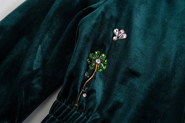 Бархатная куртка Осенняя мода сексуальный пояс культивировать v-образным вырезом Изысканный Бисероплетение женщин черный зеленый коричневый ретро куртка