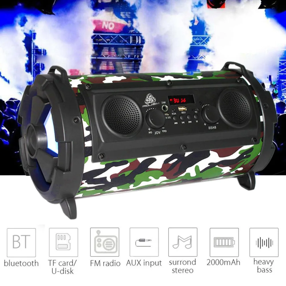 Portable 15W LCD Wireless Bluetooth Speaker FM Transmitter Support TF Card AUX Super Bass Subwoofer Stereo Music Player FreeShip