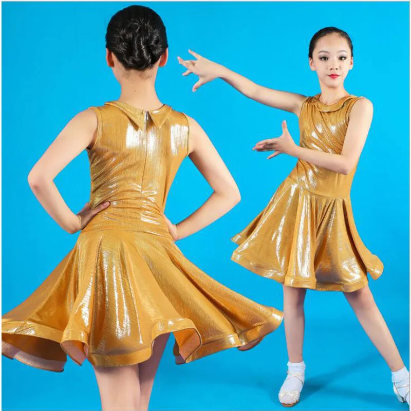 Малыш золото рукав Современный Джаз, сальса Латинский бальный танец платья для девочек Одежда для танцев конкурс танцев костюм одежда