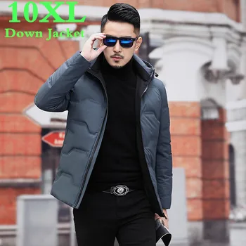 

plus size 10XL 9XL New Winter Down Jacket Men's Zipper and Hat Casual Clothes Medium-and-Long Coat Suit