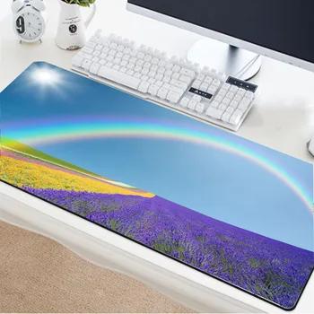 

Yuzuoan beautiful flower rainbow mouse pad large-size lock-edge keyboard pad