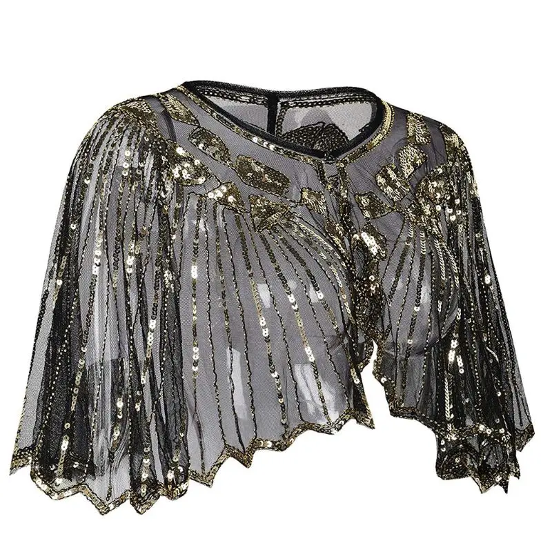 Женская Европейская шаль в винтажном стиле 1920 s, блестящее полупрозрачное с бусинками в полоску, роскошная накидка для танцев, болеро