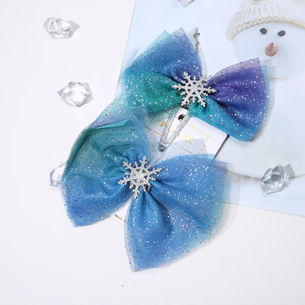 MISM 1pc Blue Sequins Bow Scrunchy Snowflake Bobby Clips Starry Hair Clips Girls Rubber Bands Hair Accessories Christmas Gifts - Цвет: Barrettes Set 7