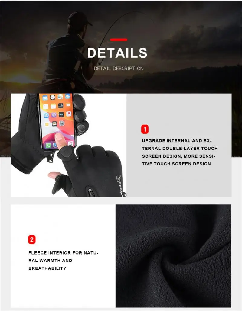 2022 1Pair Outdoor Winter Fishing Gloves Exposed Two-finger Non-Slip Screen Waterproof Non-slip Wrist Elastic Warm Fishing Glove