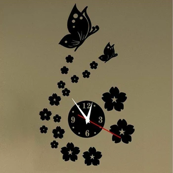 

Decoration Wall Clock Acrylic Floral Butterfly Designed Watch Ornament