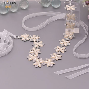 

TOPQUEEN Chain Bridal Belt Floral Bridal Sash Belt Formal Belt Wedding Belt for Bride Belt for Women Flower Girl Sash Belt S298
