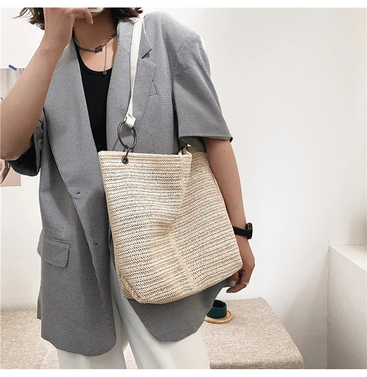 2021 New Casual Large Capacity Tote Women Straw Handbags Luxury Woven Designer Lady Shoulder Messenger Bags Female Big Purses